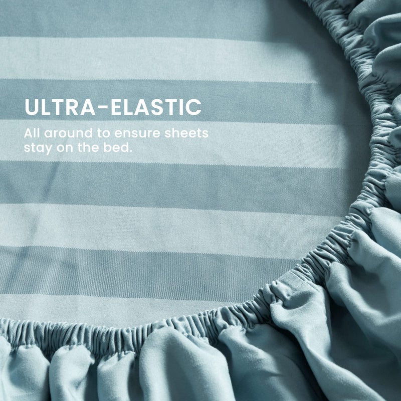 SLEEP ZONE Striped Cooling Sheets Set King Size - Fitted Flat Sheet & Pillowcase Sets 4 Piece - Super Soft Stripe Bed Sheet, Easy Care, Deep Pocket (Flint Blue, King) - Image 3